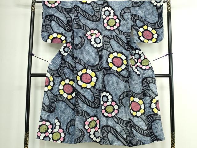 平和屋着物∴夏物　浴衣　有松鳴海絞り　流水花文　綿　逸品　DABK1364cd