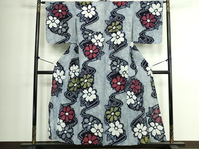 平和屋着物∴夏物　浴衣　有松鳴海絞り　流水花文　綿　逸品　DABK1367cd