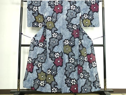 平和屋着物∴夏物　浴衣　有松鳴海絞り　草花文　綿　逸品　DABK1370cd