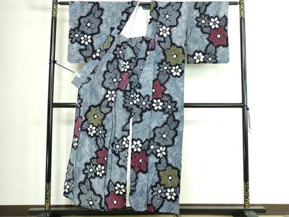 平和屋着物∴夏物　浴衣　有松鳴海絞り　草花文　綿　逸品　DABK1370cd