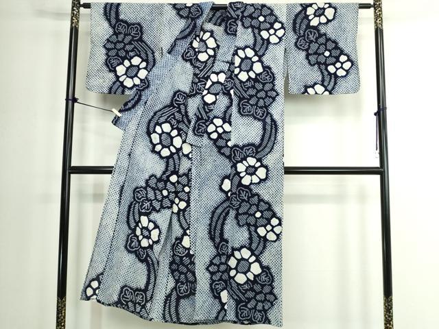平和屋着物∴夏物　浴衣　有松鳴海絞り　枝花文　綿　逸品　DABK1374cd