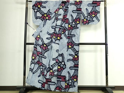 平和屋着物∴夏物　浴衣　有松鳴海絞り　枝花文　綿　逸品　DABK1376cd