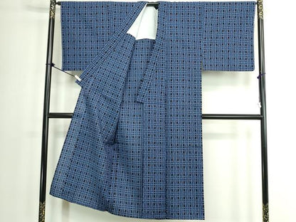 平和屋着物∴夏物　男性　浴衣　注染　手縫い　幾何学文　綿　逸品　DABK1380cd