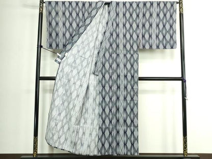 平和屋着物∴夏物　男性　小紋・浴衣兼用　菱文　やまと誂製　キングサイズ　綿麻　逸品　DABK1382cd