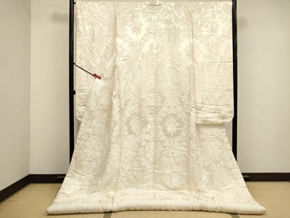 平和屋本店●白打掛　白無垢　お引きずり　和装　婚礼　結婚式　花嫁　神社挙式　刺繍　更紗花文　ラメ糸　逸品　DABK1444cd
