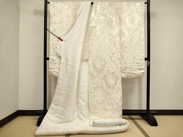 平和屋本店●白打掛　白無垢　お引きずり　和装　婚礼　結婚式　花嫁　神社挙式　刺繍　更紗花文　ラメ糸　逸品　DABK1444cd