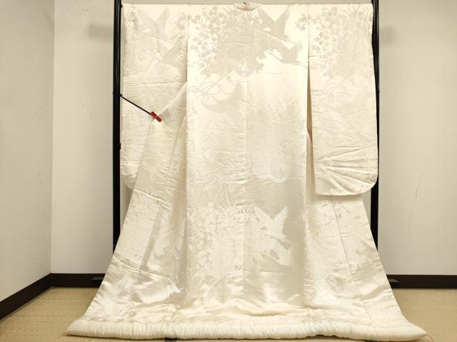 平和屋本店●白打掛　白無垢　お引きずり　和装　婚礼　結婚式　花嫁　神社挙式　飛鶴文　花車　逸品　DABK1446cd