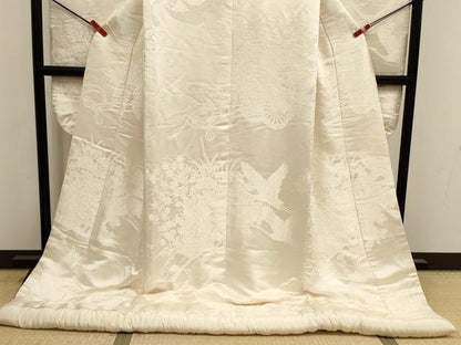 平和屋本店●白打掛　白無垢　お引きずり　和装　婚礼　結婚式　花嫁　神社挙式　飛鶴文　花車　逸品　DABK1446cd
