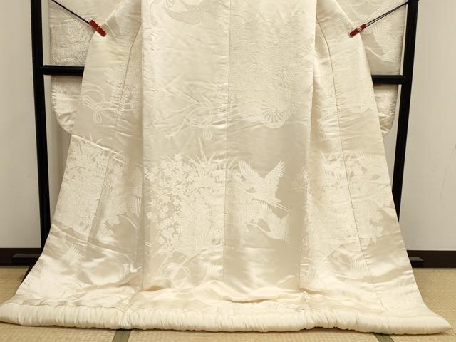 平和屋本店●白打掛　白無垢　お引きずり　和装　婚礼　結婚式　花嫁　神社挙式　飛鶴文　花車　逸品　DABK1446cd