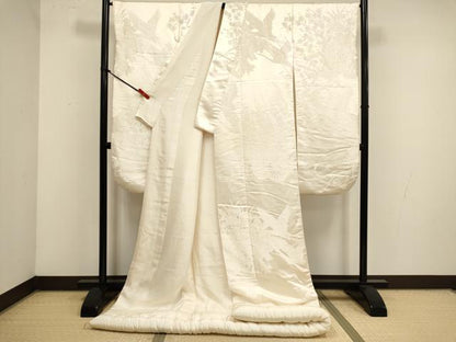 平和屋本店●白打掛　白無垢　お引きずり　和装　婚礼　結婚式　花嫁　神社挙式　飛鶴文　花車　逸品　DABK1446cd