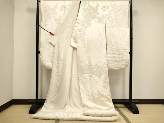 平和屋本店●白打掛　白無垢　お引きずり　和装　婚礼　結婚式　花嫁　神社挙式　飛鶴文　花車　逸品　DABK1446cd