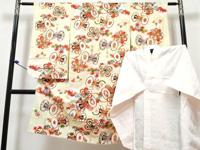 平和屋着物[]七五三　女の子　７歳　祝着　四つ身　長襦袢(袷)セット　鼓飛鶴花文　暈し染め　金彩　洗える着物　DABK1638ma