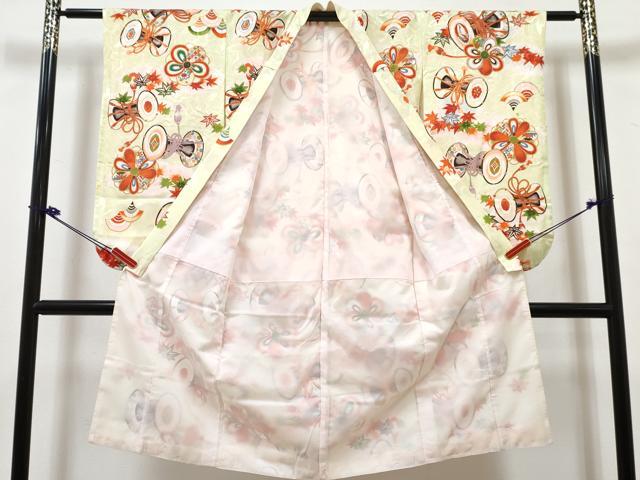 平和屋着物[]七五三　女の子　７歳　祝着　四つ身　長襦袢(袷)セット　鼓飛鶴花文　暈し染め　金彩　洗える着物　DABK1638ma