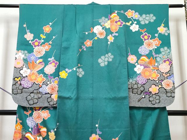 平和屋着物[]七五三　女の子　７歳　祝着　四つ身　襦袢(無双仕立て・半衿刺繍)セット　鴛鴦枝梅花文　金彩　DABK1640ma