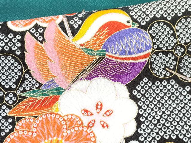 平和屋着物[]七五三　女の子　７歳　祝着　四つ身　襦袢(無双仕立て・半衿刺繍)セット　鴛鴦枝梅花文　金彩　DABK1640ma