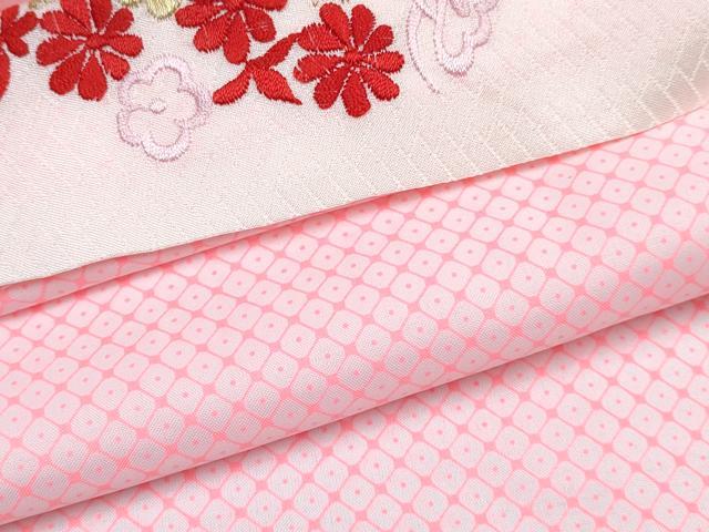平和屋着物[]七五三　女の子　７歳　祝着　四つ身　長襦袢(単衣・半衿刺繍)セット　雪輪御所車花文　暈し染め　金銀彩　逸品　DABK1641ma