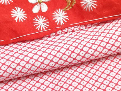平和屋着物[]七五三　女の子　７歳　祝着　四つ身　襦袢(無双仕立て・半衿刺繍)セット　檜扇花文　暈し染め　金彩　逸品　DABK1642ma