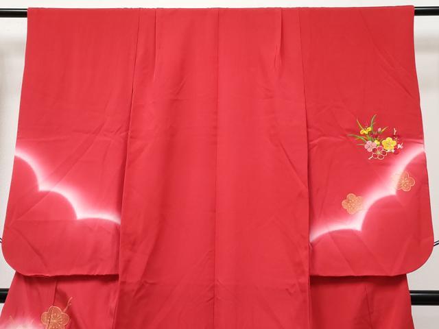 平和屋着物[]七五三　女の子　７歳　祝着　四つ身　襦袢(単衣・半衿刺繍)セット　駒刺繍　花籠文　暈し染め　金糸　逸品　DABK1643ma