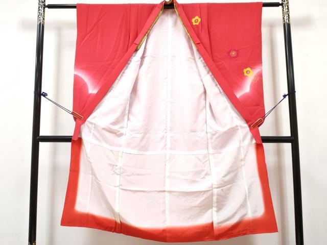平和屋着物[]七五三　女の子　７歳　祝着　四つ身　襦袢(単衣・半衿刺繍)セット　駒刺繍　花籠文　暈し染め　金糸　逸品　DABK1643ma