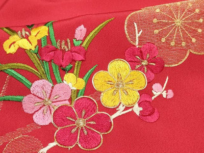 平和屋着物[]七五三　女の子　７歳　祝着　四つ身　襦袢(単衣・半衿刺繍)セット　駒刺繍　花籠文　暈し染め　金糸　逸品　DABK1643ma