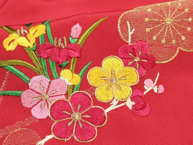 平和屋着物[]七五三　女の子　７歳　祝着　四つ身　襦袢(単衣・半衿刺繍)セット　駒刺繍　花籠文　暈し染め　金糸　逸品　DABK1643ma