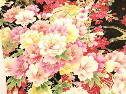 平和屋着物●豪華振袖　刺繍　花鞠文　黒地　ラメ糸　金銀彩　銀通し地　正絹　逸品　DABK2005op