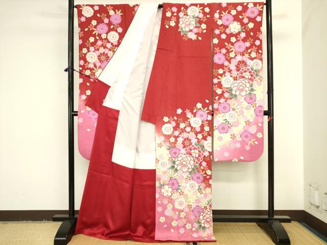 平和屋着物●豪華振袖　駒刺繍　舞花　牡丹　暈し染め　金彩　正絹　逸品　DABK2006op
