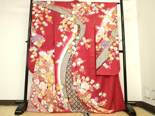 平和屋着物●豪華振袖　駒刺繍　雪輪御所車花文　暈し染め　金彩　正絹　逸品　DABK2007op