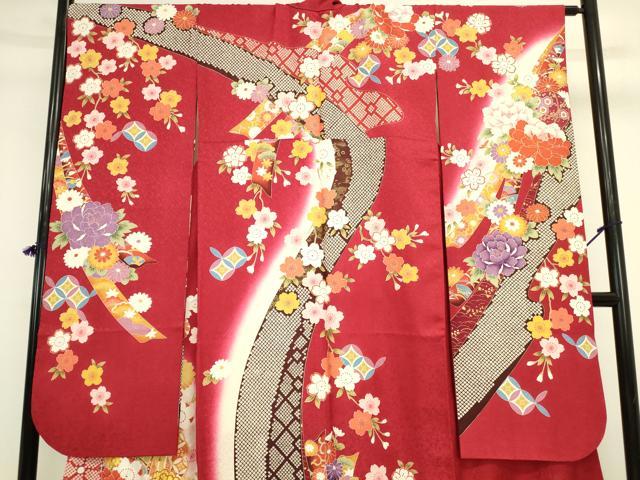 平和屋着物●豪華振袖　駒刺繍　雪輪御所車花文　暈し染め　金彩　正絹　逸品　DABK2007op