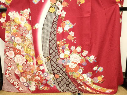 平和屋着物●豪華振袖　駒刺繍　雪輪御所車花文　暈し染め　金彩　正絹　逸品　DABK2007op