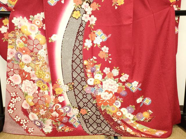 平和屋着物●豪華振袖　駒刺繍　雪輪御所車花文　暈し染め　金彩　正絹　逸品　DABK2007op