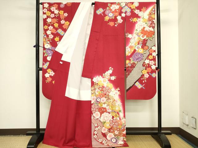 平和屋着物●豪華振袖　駒刺繍　雪輪御所車花文　暈し染め　金彩　正絹　逸品　DABK2007op