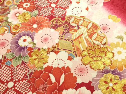 平和屋着物●豪華振袖　駒刺繍　雪輪御所車花文　暈し染め　金彩　正絹　逸品　DABK2007op