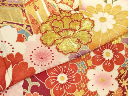 平和屋着物●豪華振袖　駒刺繍　雪輪御所車花文　暈し染め　金彩　正絹　逸品　DABK2007op