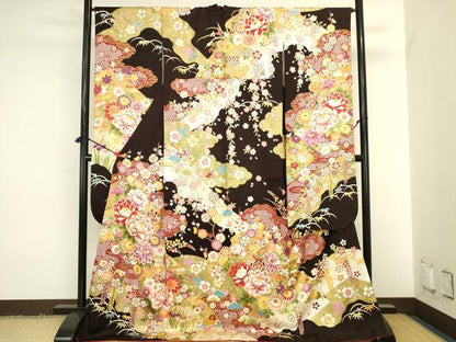平和屋着物●豪華振袖　駒刺繍　花松文　金彩　正絹　逸品　DABK2008op