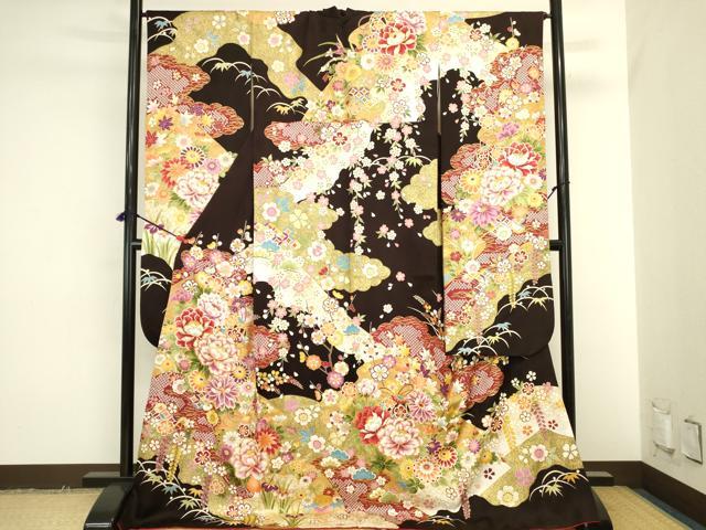 平和屋着物●豪華振袖　駒刺繍　花松文　金彩　正絹　逸品　DABK2008op