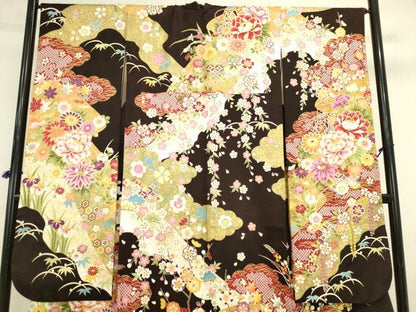 平和屋着物●豪華振袖　駒刺繍　花松文　金彩　正絹　逸品　DABK2008op