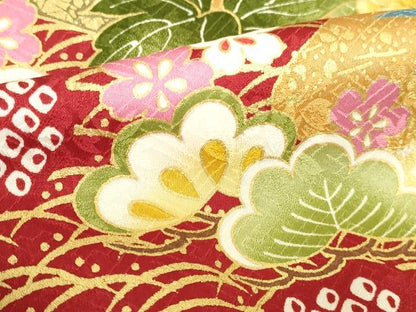 平和屋着物●豪華振袖　駒刺繍　花松文　金彩　正絹　逸品　DABK2008op