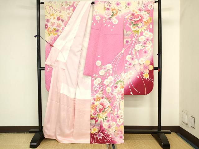 平和屋着物●豪華振袖　刺繍　結び紐花文　暈し染め　金彩　金通し地　正絹　逸品　DABK2011op