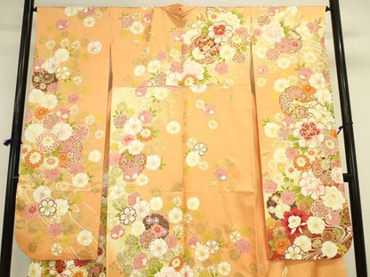 平和屋着物●豪華振袖　駒刺繍　檜扇花文　暈し染め　金彩　正絹　逸品　DABK2012op