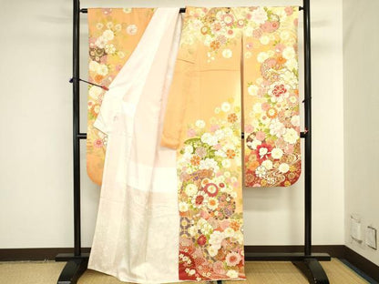 平和屋着物●豪華振袖　駒刺繍　檜扇花文　暈し染め　金彩　正絹　逸品　DABK2012op
