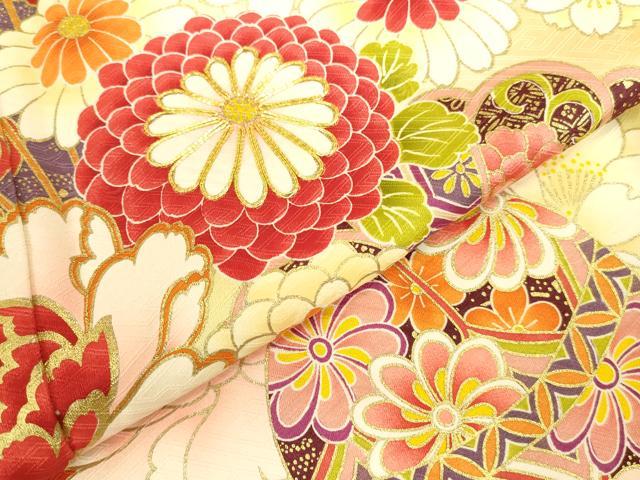 平和屋着物●豪華振袖　駒刺繍　檜扇花文　暈し染め　金彩　正絹　逸品　DABK2012op