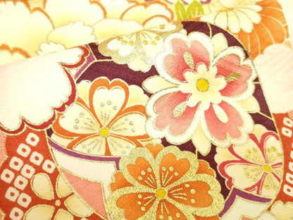 平和屋着物●豪華振袖　駒刺繍　檜扇花文　暈し染め　金彩　正絹　逸品　DABK2012op