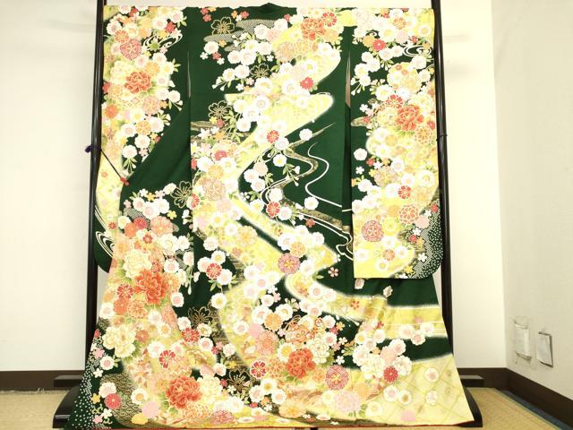 平和屋着物●豪華振袖　刺繍　雪輪草花文　牡丹　暈し染め　金彩　正絹　逸品　DABK2013op