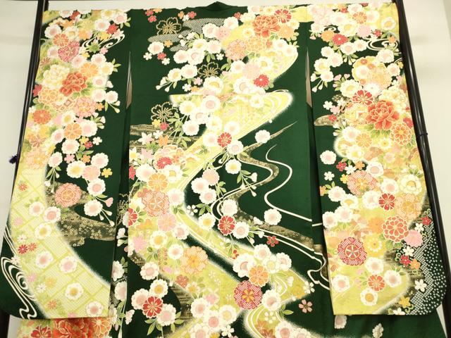 平和屋着物●豪華振袖　刺繍　雪輪草花文　牡丹　暈し染め　金彩　正絹　逸品　DABK2013op