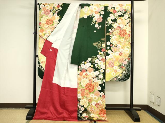 平和屋着物●豪華振袖　刺繍　雪輪草花文　牡丹　暈し染め　金彩　正絹　逸品　DABK2013op