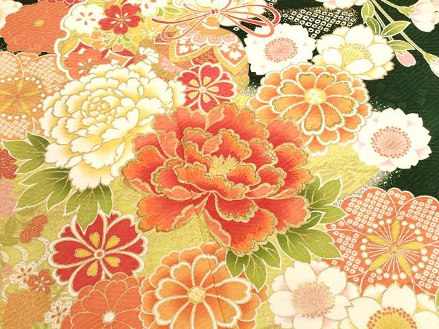 平和屋着物●豪華振袖　刺繍　雪輪草花文　牡丹　暈し染め　金彩　正絹　逸品　DABK2013op