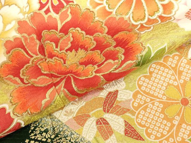 平和屋着物●豪華振袖　刺繍　雪輪草花文　牡丹　暈し染め　金彩　正絹　逸品　DABK2013op