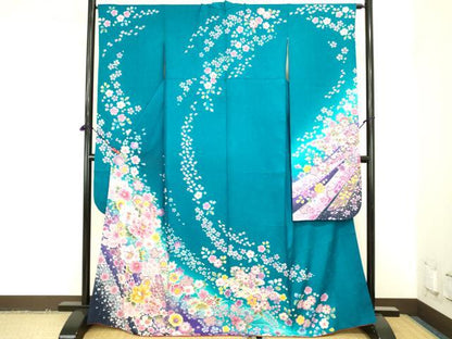 平和屋着物●豪華振袖　舞花　牡丹　暈し染め　金彩　正絹　逸品　DABK2015op