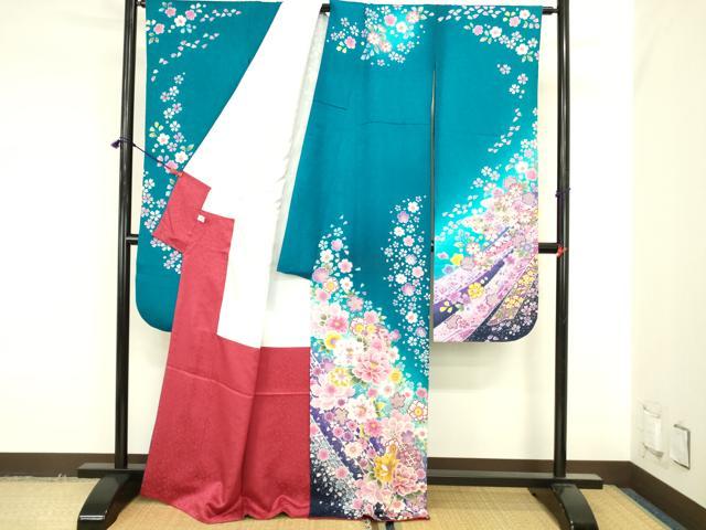 平和屋着物●豪華振袖　舞花　牡丹　暈し染め　金彩　正絹　逸品　DABK2015op
